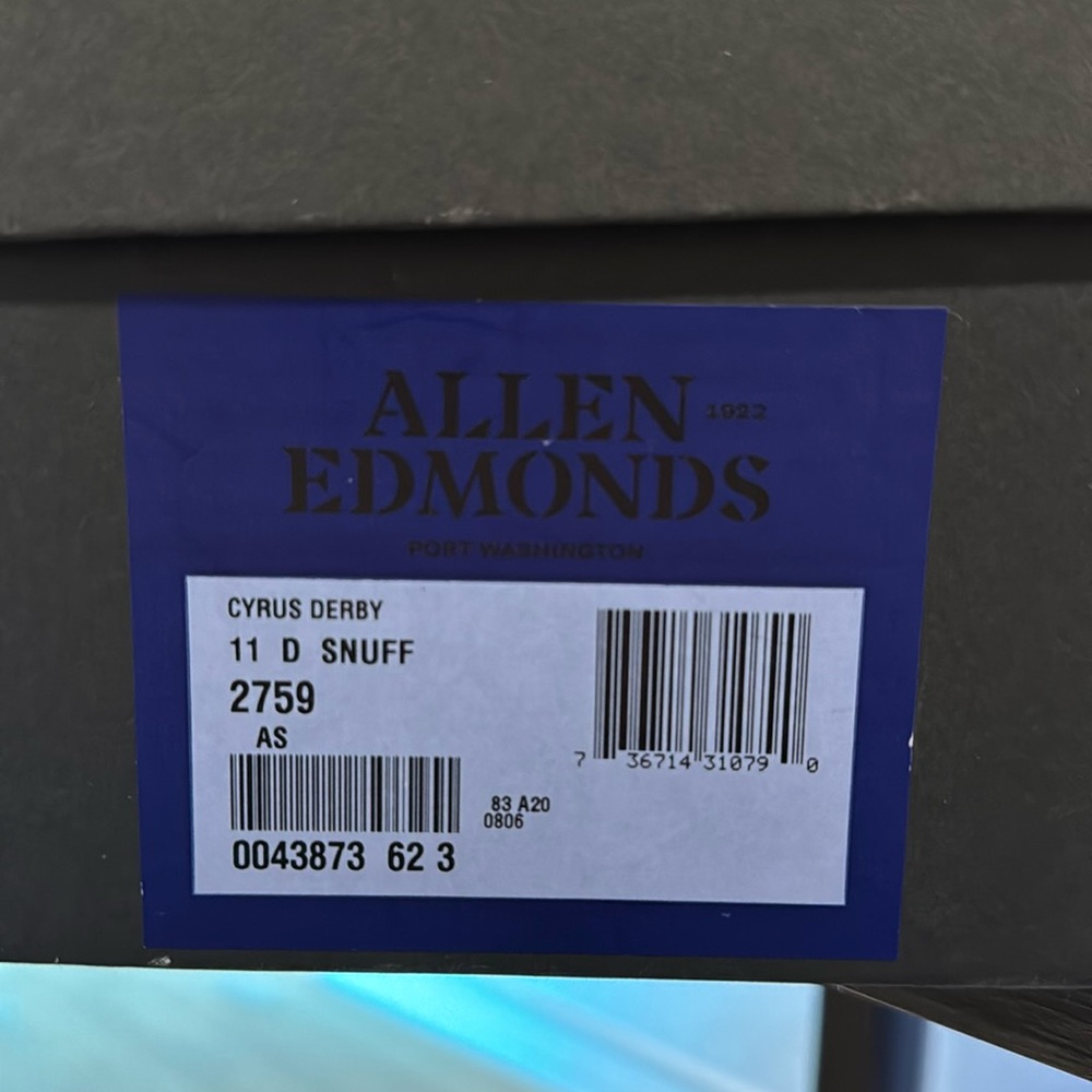 Allen Edmonds "CYRUS" Men's Plain Toe Derby 11 D Snuff Brown Made in USA
